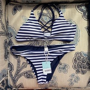 Blue and White Striped Bikini